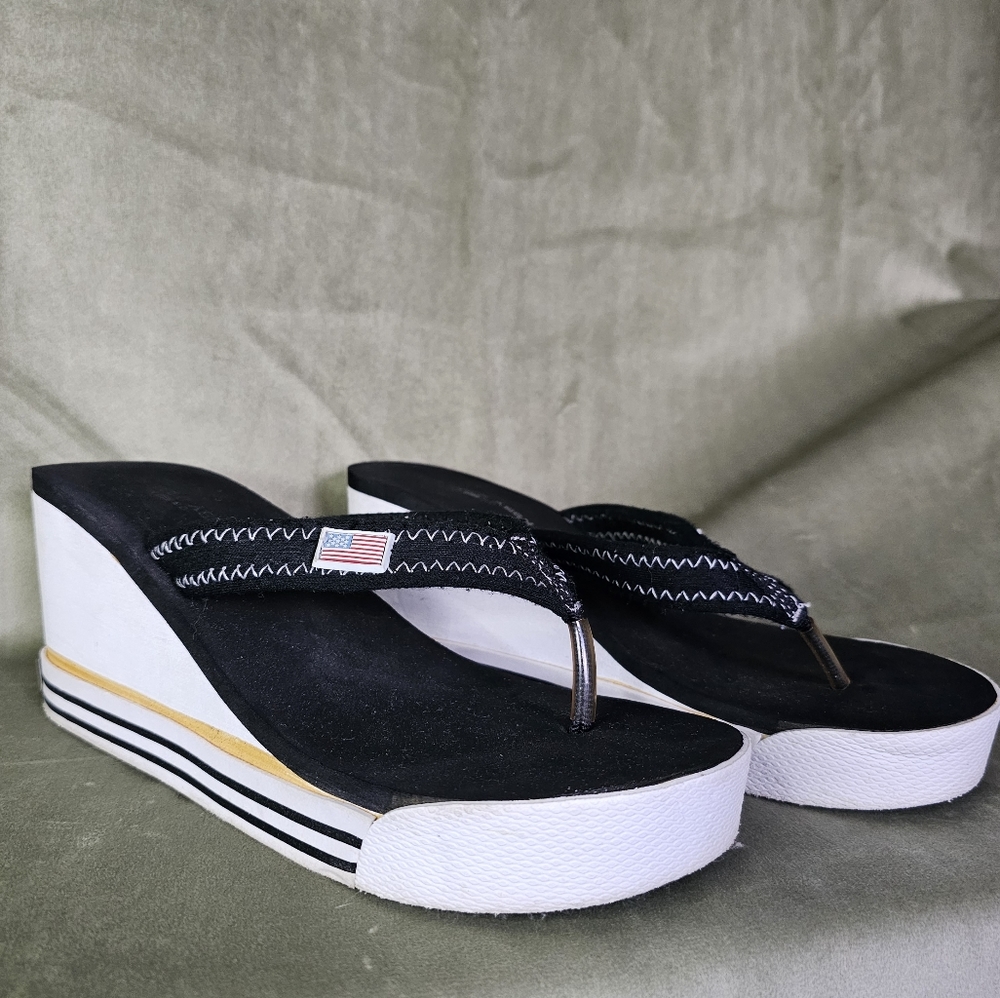 y2k Summer McBling Ralph Lauren Polo Sporty Preppy Platform Thong Flip Flops